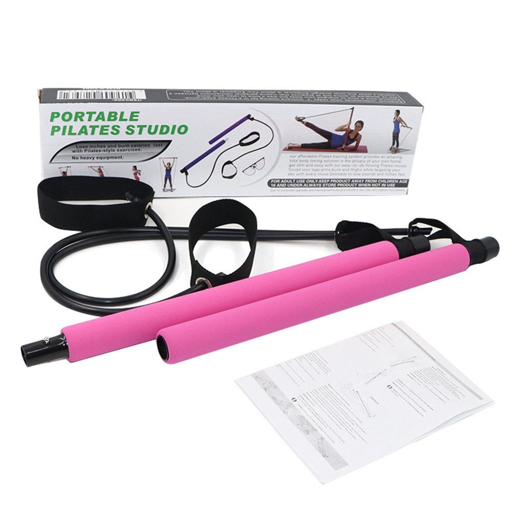 Portable Pilates Bar Kit Resistance Band Yoga Pilates Stick Yoga Exercise Bar Foot Loop for Yoga Stretch Sculpt Twisting Sit-Up