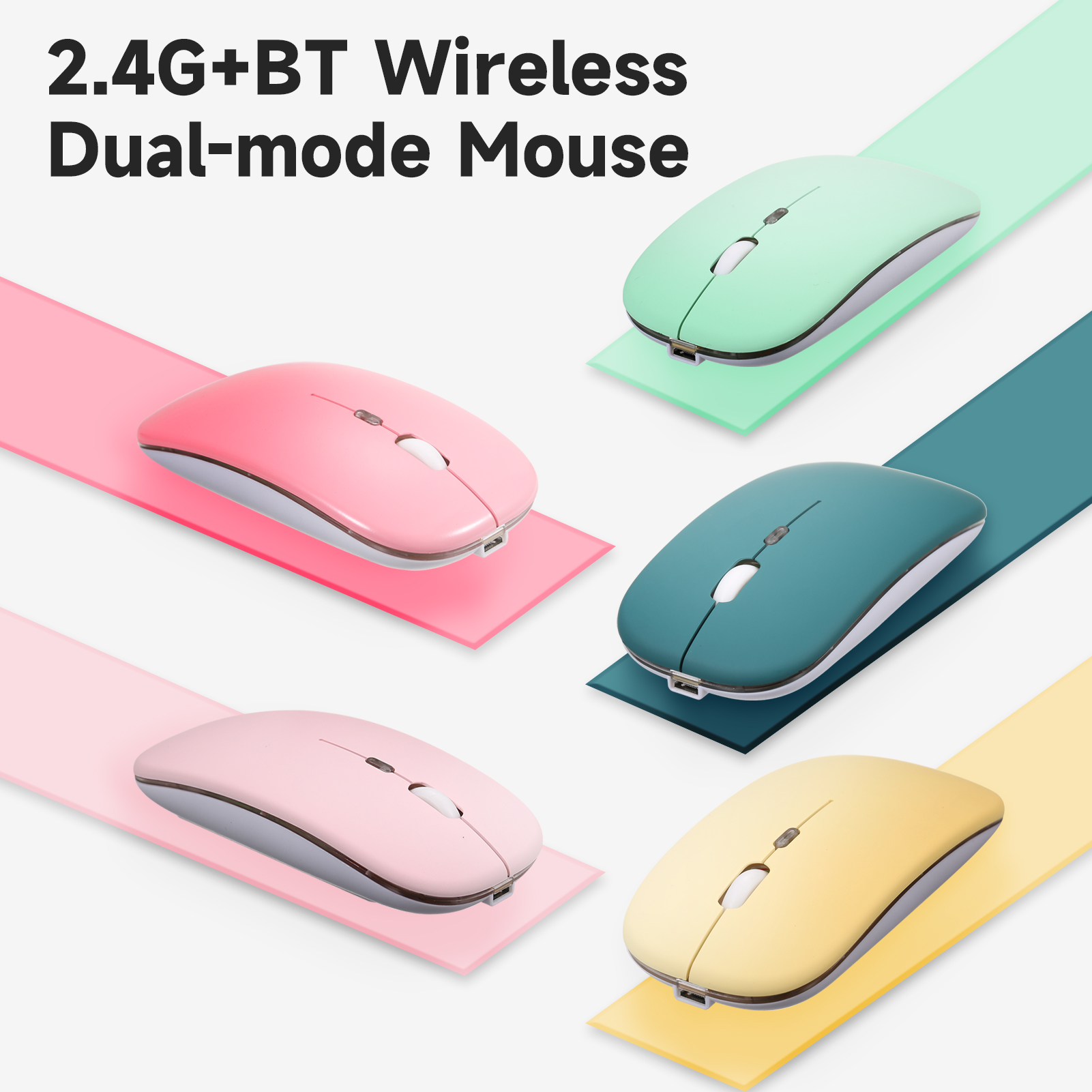 2.4G Mouse BT3.0 Wireless Dual-mode Mouse Mute Office Mouse Built-in Rechargeable Lithium Battery Light 1600DPI Mice for Laptop