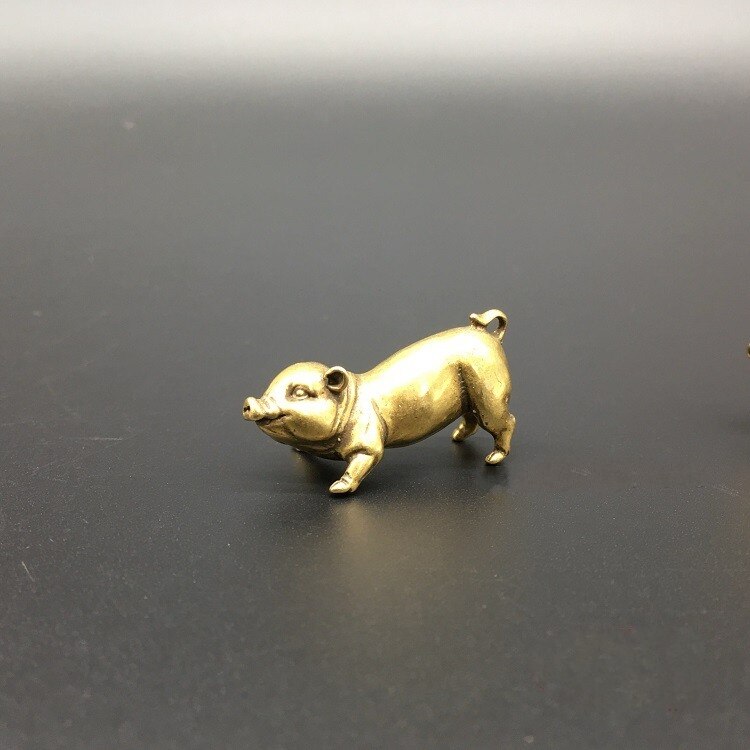 Samlerobjekt kinesisk messing udskåret dyr stjernetegn gris udsøgte små statuer: Udsat gris