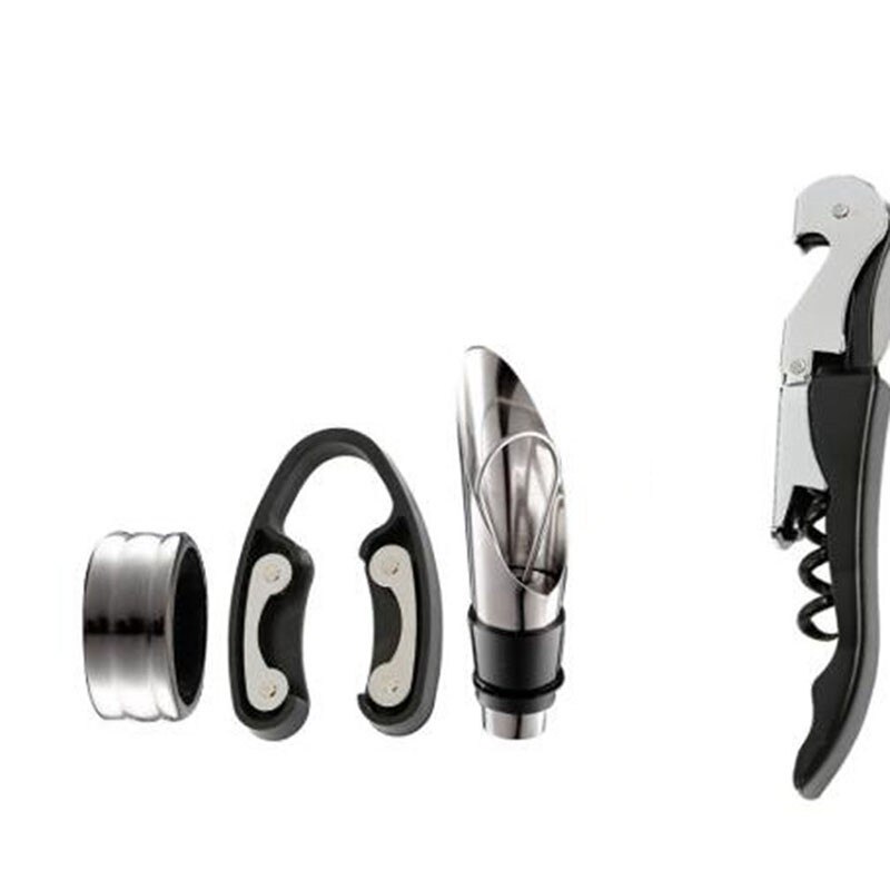 Stainless Steel 5 Pcs Wine Opener Kit Set Including Tool Wine Opener Kit Pourer Wine Ring Wine Decanter Bottle Opener Cutter