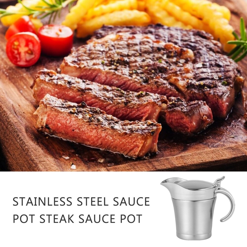 Stainless Steel Gravy Container Boats Pot Double-Layer Insulation Fruit Juice Dispenser Steak Juice Sauce Thermal Thermo Jug
