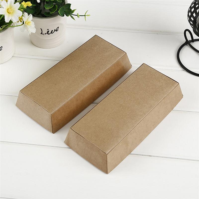 10 Stks/pak Rechthoekige Sandwich Dozen Kraftpapier Sandwich Wikkelen Dozen Cake Brood Snack Verpakking Doos Met Plastic Duidelijke Deksels
