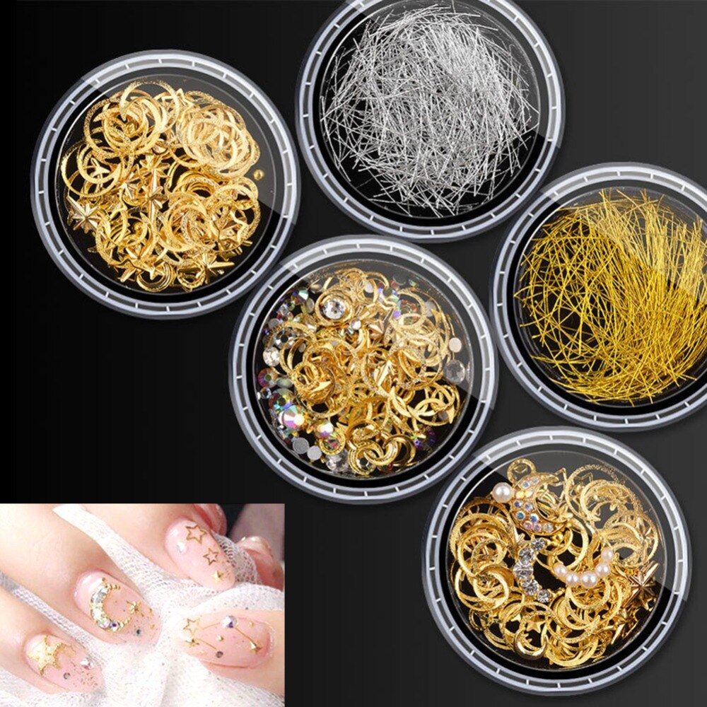 ELECOOL-remache de oro variado con clavos de cobre, de Luna, joyería para uñas, hilo de plata dorado 3D, decoración artística de uñas, manicura, 1 ud.