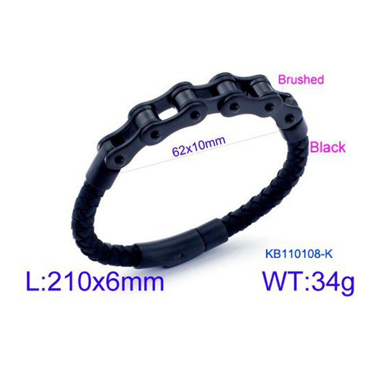 Trend Leather Braided Stainless Steel Bike Chain Bracelet Motorcycle Chain Wristband Men Bicycle Bangle JewelryWholesale: Black