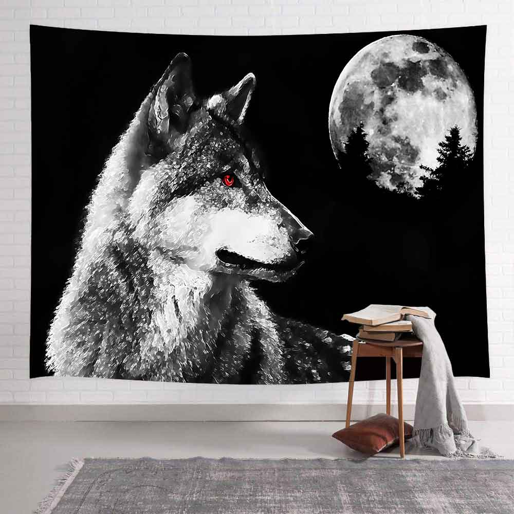 Simsant wolf and forest tapestry animal jungle art vägghängande gobelänger för vardagsrum sovrum sovsal hem filt dekor: 2 tgtlsay 19