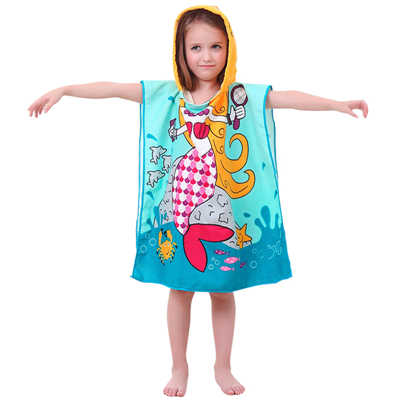Toalla de baño con capucha para niños, Poncho, albornoz para niños, tiburón, sirena, Princesa, buceador, de secado rápido, toalla de playa de microfibra: Mermaid Blue