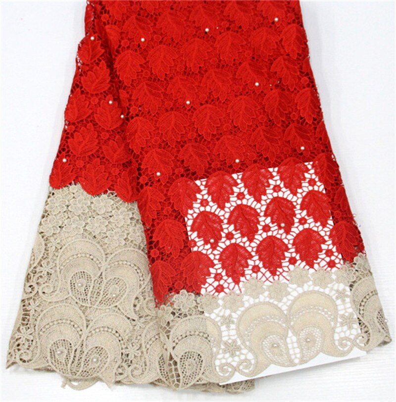 Tissu africain en dentelle Guipure, longueur 5 Yards, pour mariage nigérian, brodé avec des perles, décoration, accessoires pour vêtements en dentelle Soluble dans l'eau