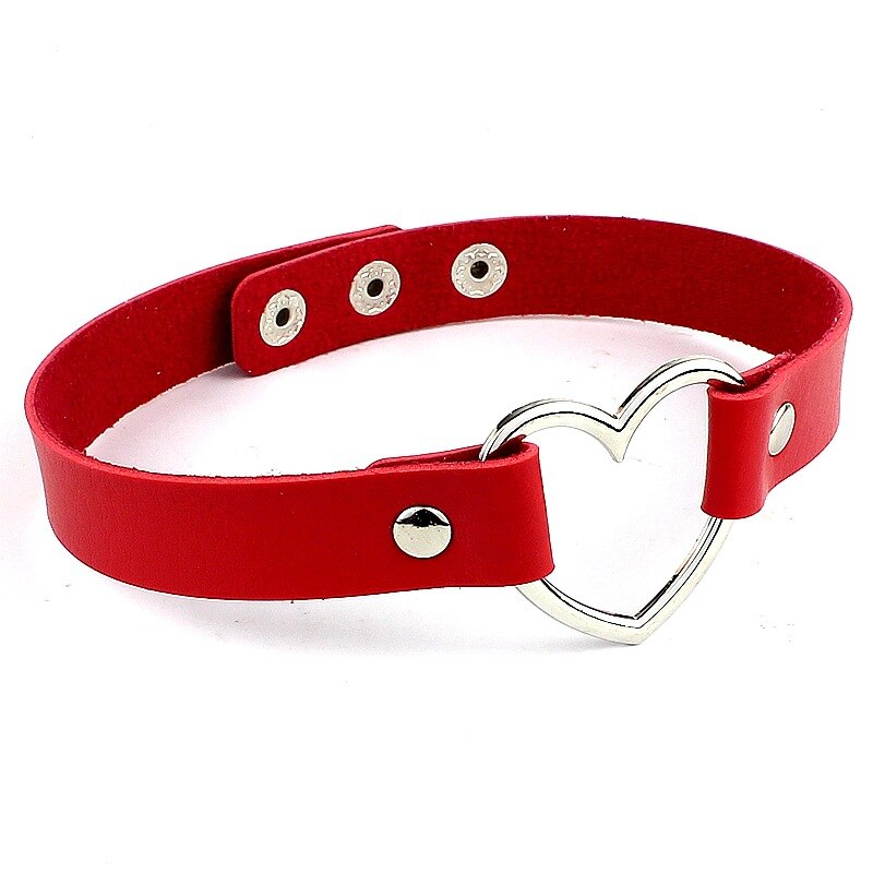 Zoeber Punk Lederen Handgemaakte Charm Chokers Kettingen Vrouwen Hart Gesp Riem Charm Kawaii Lolita Metalen Ketting Kraag: red 76