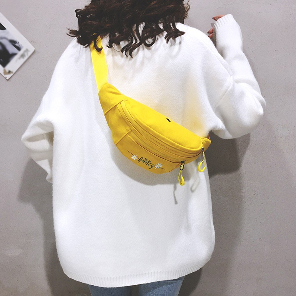 Women Canvas Fanny Pack Waist Bag student streetwear Trendy chest bag Solid Cute Pattern Belt bag nerka Purse Pouch pochete