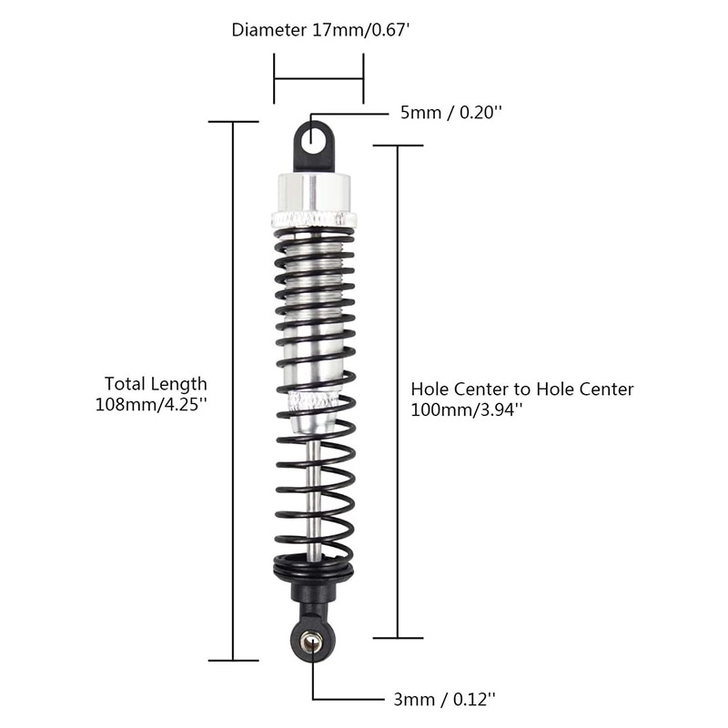 4PCS Shock Absorber 108mm Aluminum Alloy,Front Rear Assembled Spring Damper Suspension for 1/10 HSP RC Cars