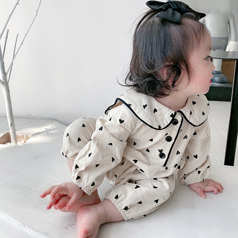 Combinaison en velours côtelé à manches longues pour fille, vêtement imprimé à revers, col rond, ample, rétro, pour bébé, automne