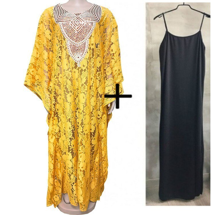robes africaines pour femmes Dashiki nouvelle africaine soluble dans l'eau dentelle en vrac avec broderie perlée longue robe: 2 piece set13