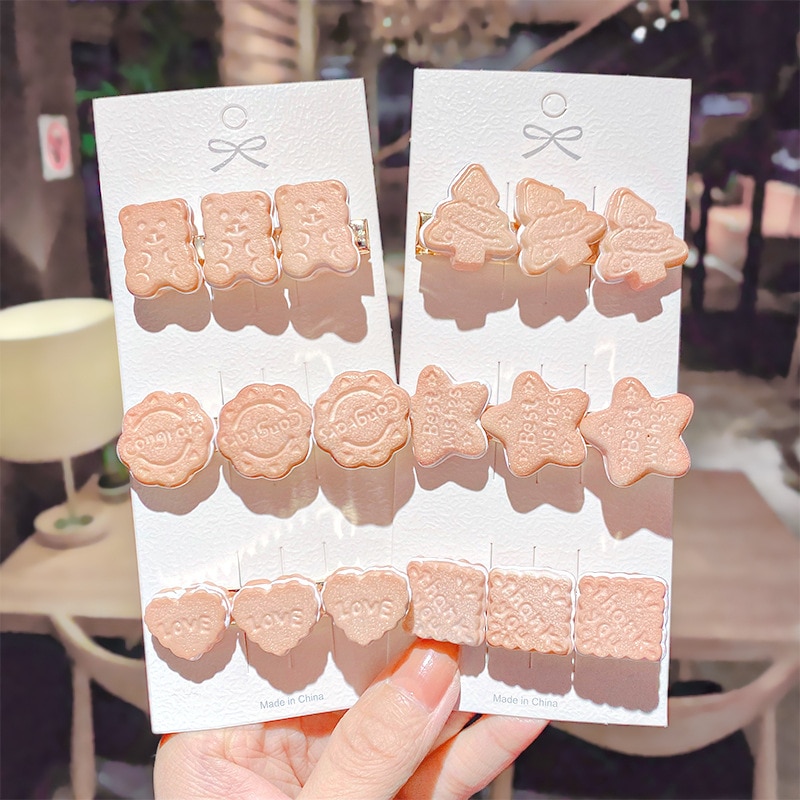 1Pc Eenvoudige Biscuit Haarspeld Vrouwelijke Netto Rode Beer Biscuit Haarspeld Clip Cookie Cartoon Eendenbek Clip Haarspelden Hair Styling Tool