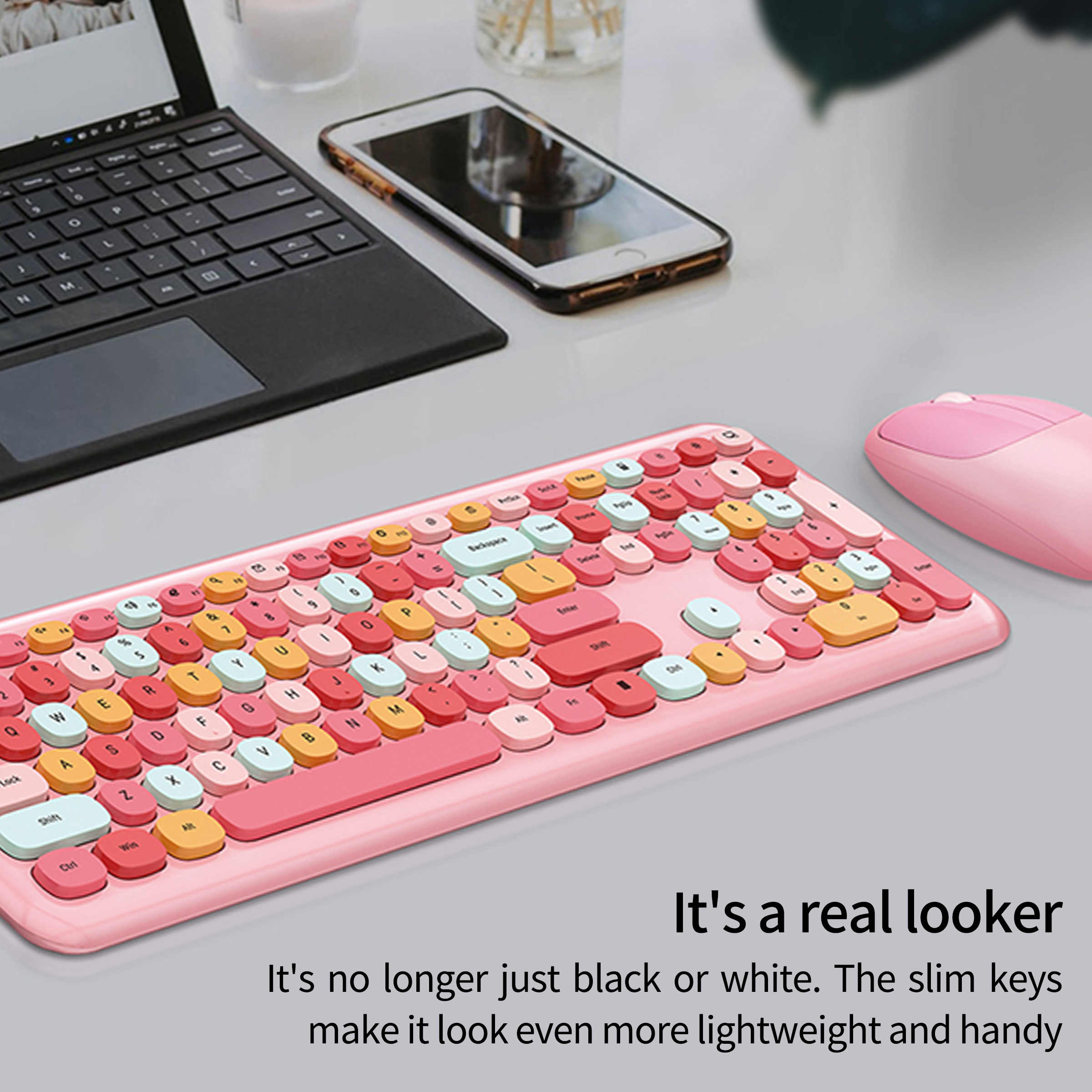 MOFii Bezprzewodowe połączenie Mieszane klawisze Kolorowe różowe 666 Bezprzewodowy zestaw klawiatury i myszy