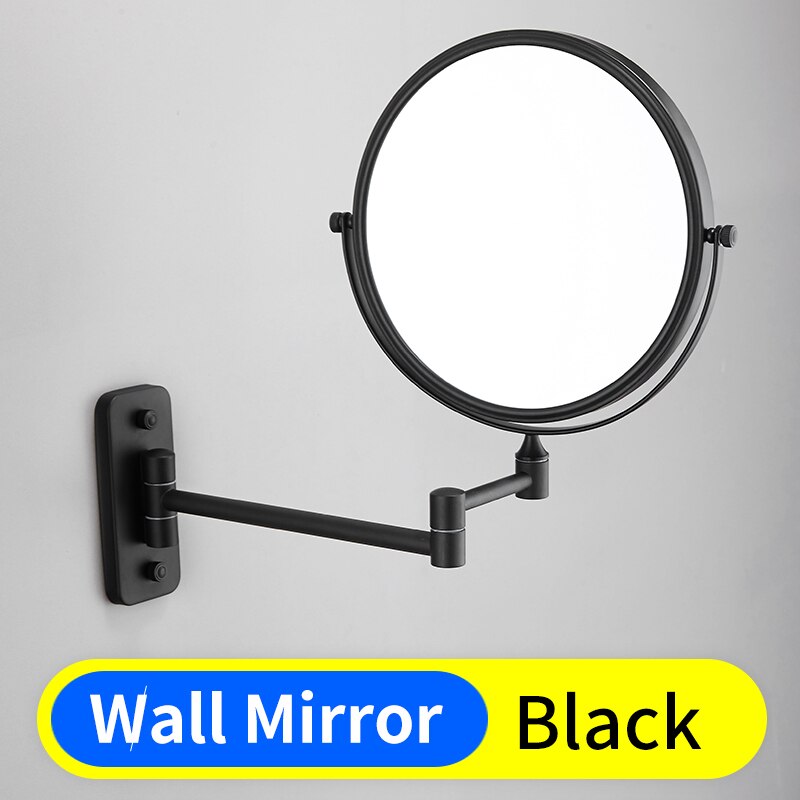 Bathroom Mirror Round Double Side Wall Makeup Mirror Stainless Steel Double Face Dressing Decorations Living Room Mirrors: Wall Mirror-Black