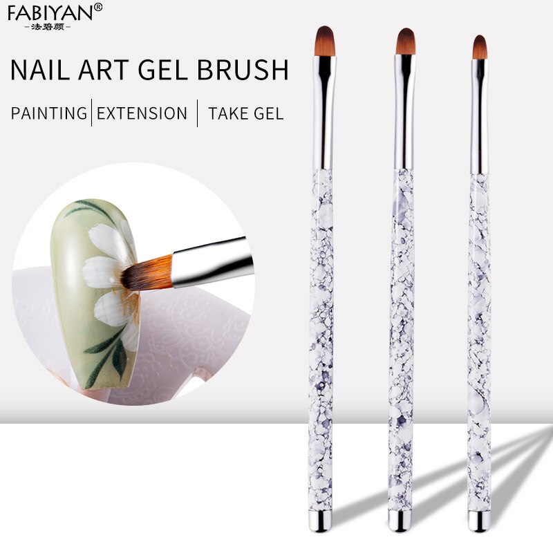 3Pcs Nail Art Brush Acryl Uv Gel Extension Bloem Schilderij Tekening Pen Manicure Gereedschap Ronde Top Schoonmaken Set