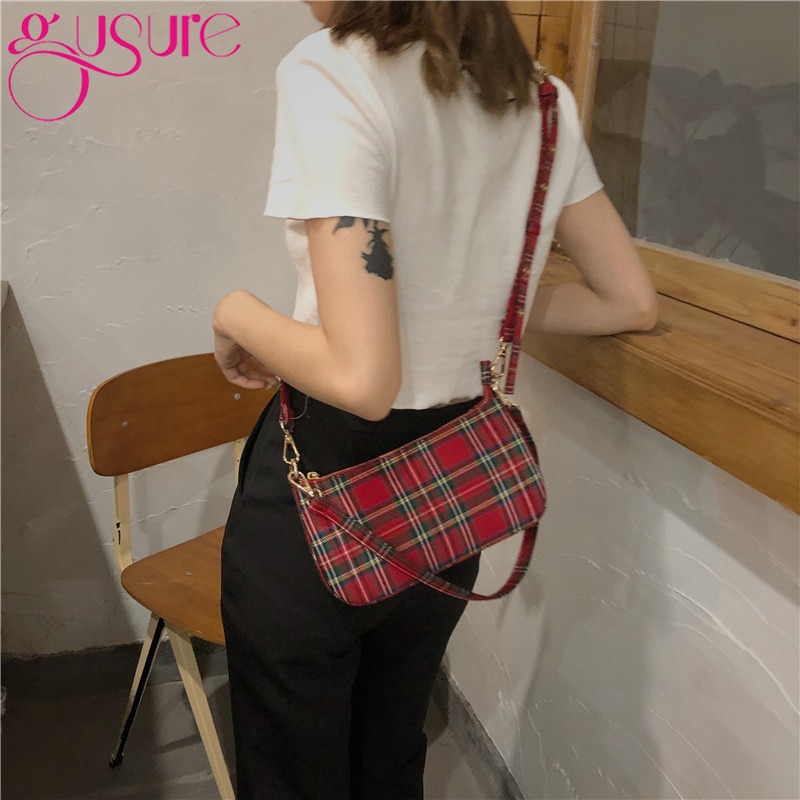 Gusure vintage retro taschen damen hand tasche Französisch plaid rote tasche frau elegante bolsa feminina schulter tasche