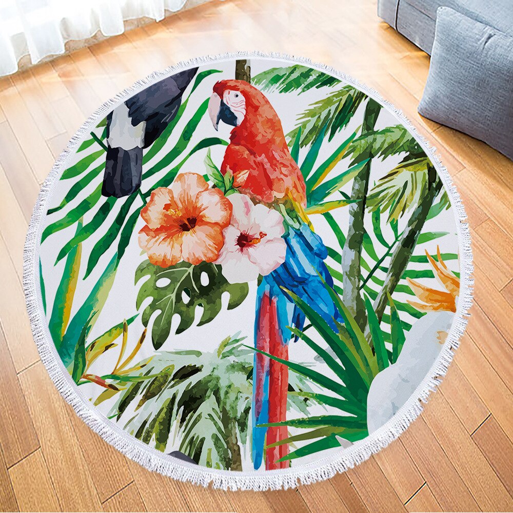 Innovatief groen bladerenpatroon rond strandlaken van microvezelmateriaal kan worden gebruikt als badhanddoek, yogamat, picknickmat, speelmat