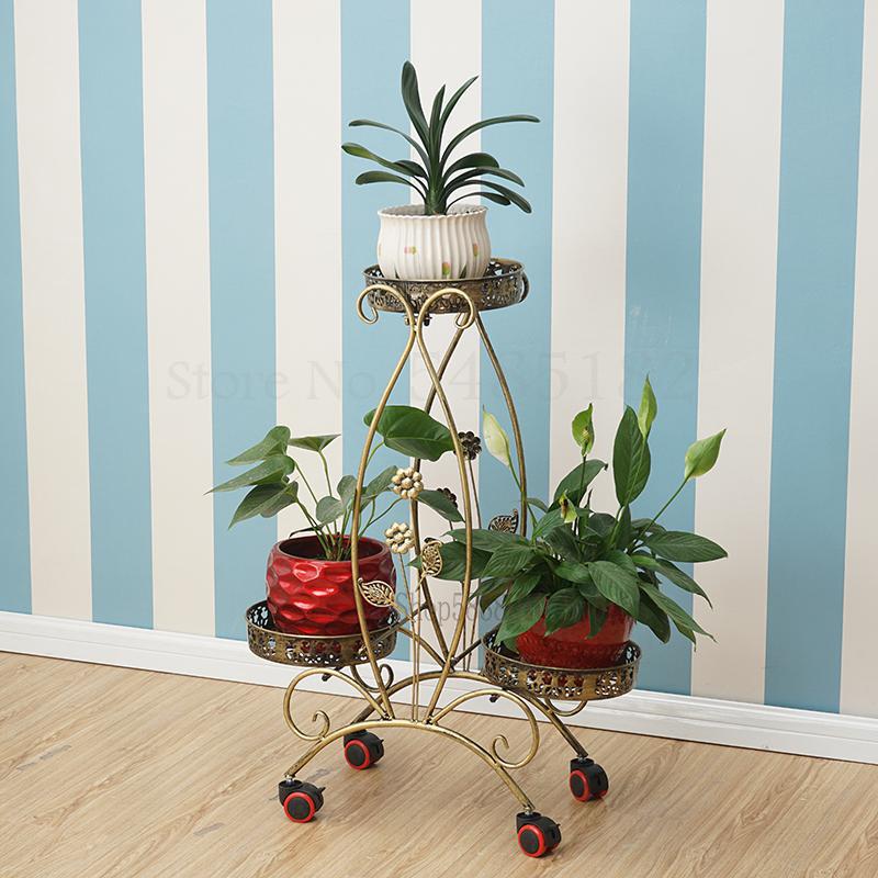 European green multi-layer iron flower stand hanging orchid indoor art wheel stand floor flower pot stand succulent flower: Boom  Clap  5