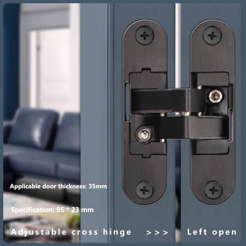 Three-dimensional adjustable invisible door hinge hidden solid wood door folding door zinc alloy hidden cross hinge hardware fur: black