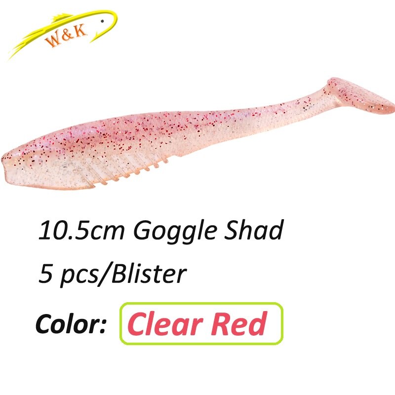 WK-leurre souple de type poisson nageur disponible en deux couleurs, appât artificiel idéal pour la pêche en eau douce, à l'alose, 4.1 pouces, 10.5cm, lot de 5 unités par lot: Clear Red 4.1
