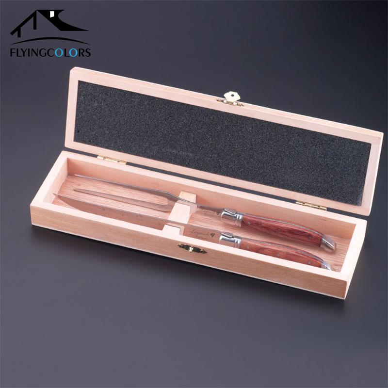 Laguiole-Juego de cuchillos de acero inoxidable para carne, tenedor, vajilla de cocina de madera, cubiertos de madera, de Navidad, 2 uds.