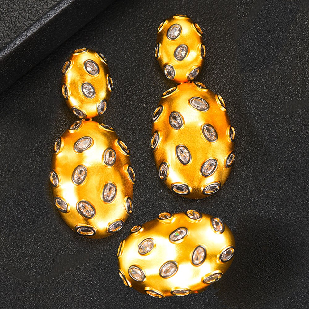 Godki Charms 3Pc Armband Ring Oorbel Set Voor Vrouwen Wedding Bridal Cubic Zirkoon Dubai Party Bruiloft Sieraden Boho: Goud-kleur