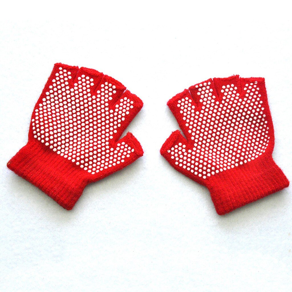 Inverno crianças crianças meninas meninos luvas de inverno quente malha sem dedos sólido antiderrapante luvas para crianças: Red