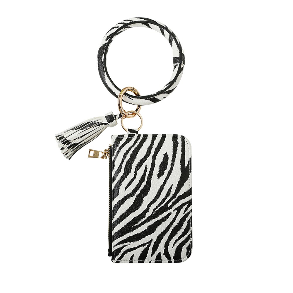 Armbinde Keychain Karte Tasche Frauen PU Leder Zebra Kuh Druck Leder Quaste Brieftasche für Frauen Tendenzen: A