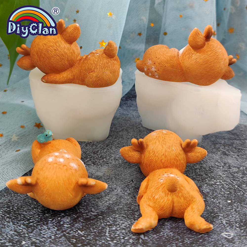 Moule en Silicone cerf Sika, bricolage 3D, bougie de noël, fabrication de savon, argile animale, outils décoratifs, Mastic, ornements en gypse