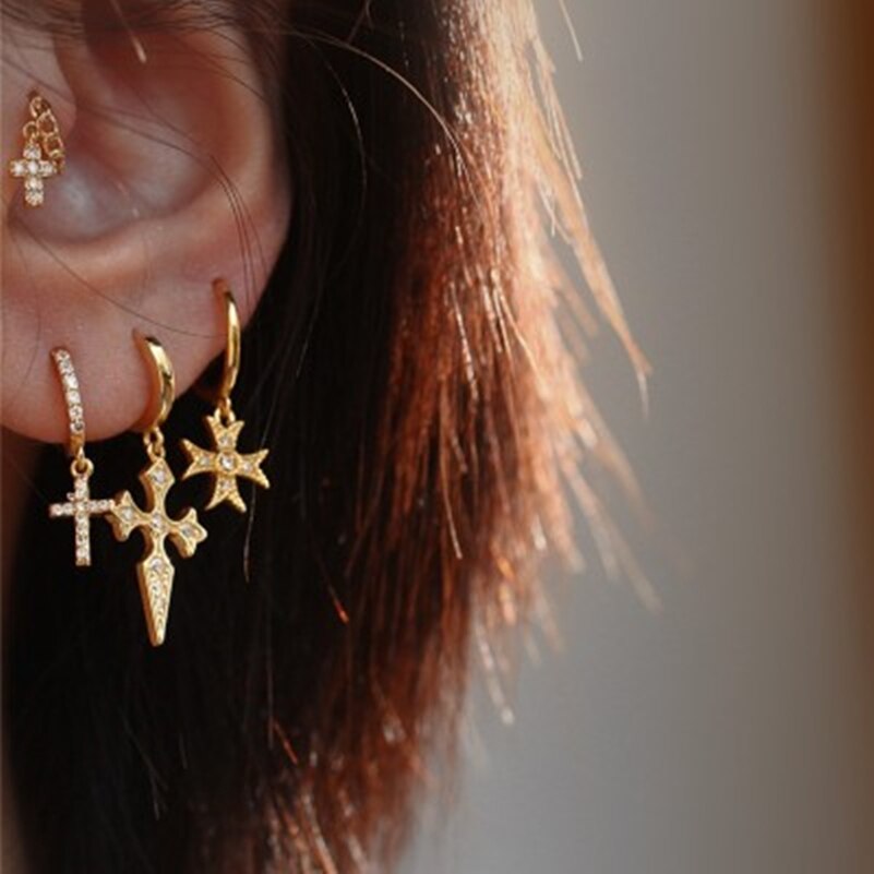 925 Orecchino D'argento di Modo di Zircon Croce Geometria Breve Orecchino di Goccia dell'orecchio osso Fibbia Selvaggio Tendenza Della Ragazza del Ragazzo Orecchio Argento jewe