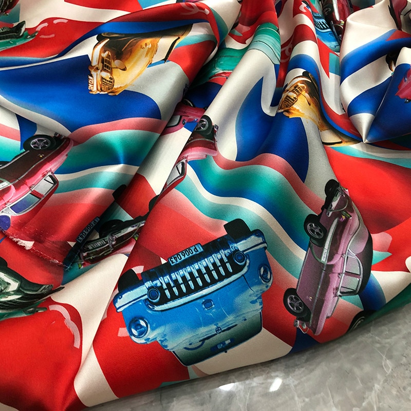 Stretch satin fabric cloth per meter material printed dress garment sewing handmade DIY fabric cloth express