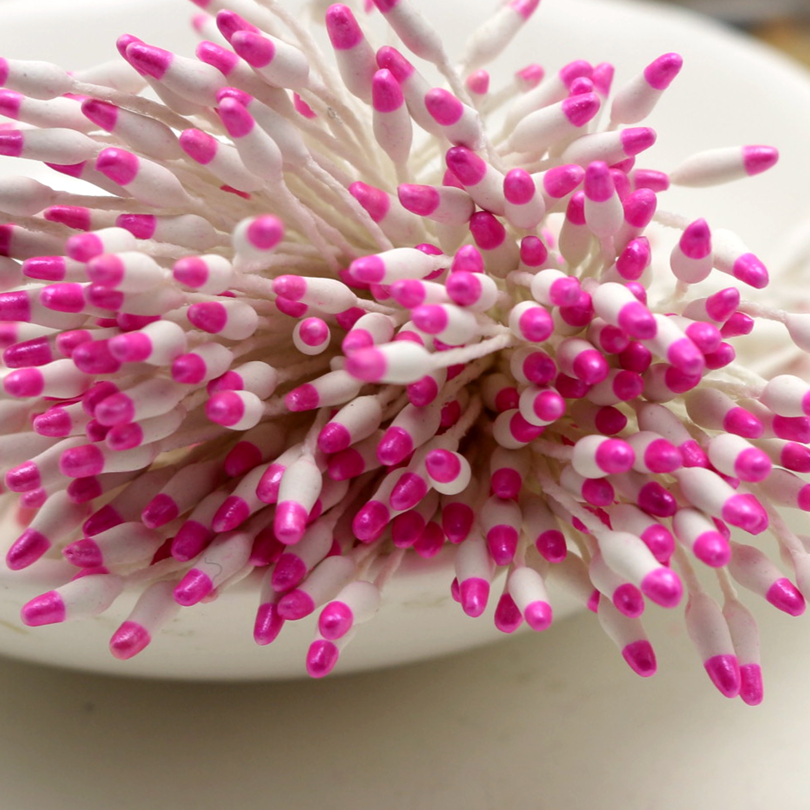 Hand-Made Artificial Flower Stamen para casamento, Pistil Cotton String, 560 Double Color: Rosa
