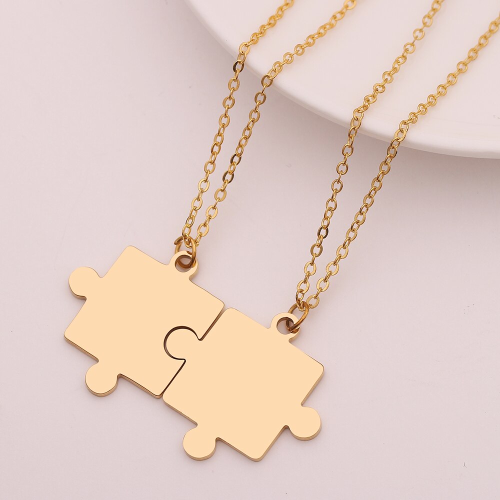 Couples Jigsaw Necklaces 2pcs/Set For Women Lover&#39;s Gold And Black Silver Color Puzzle Pendant Love Necklace Jewelry