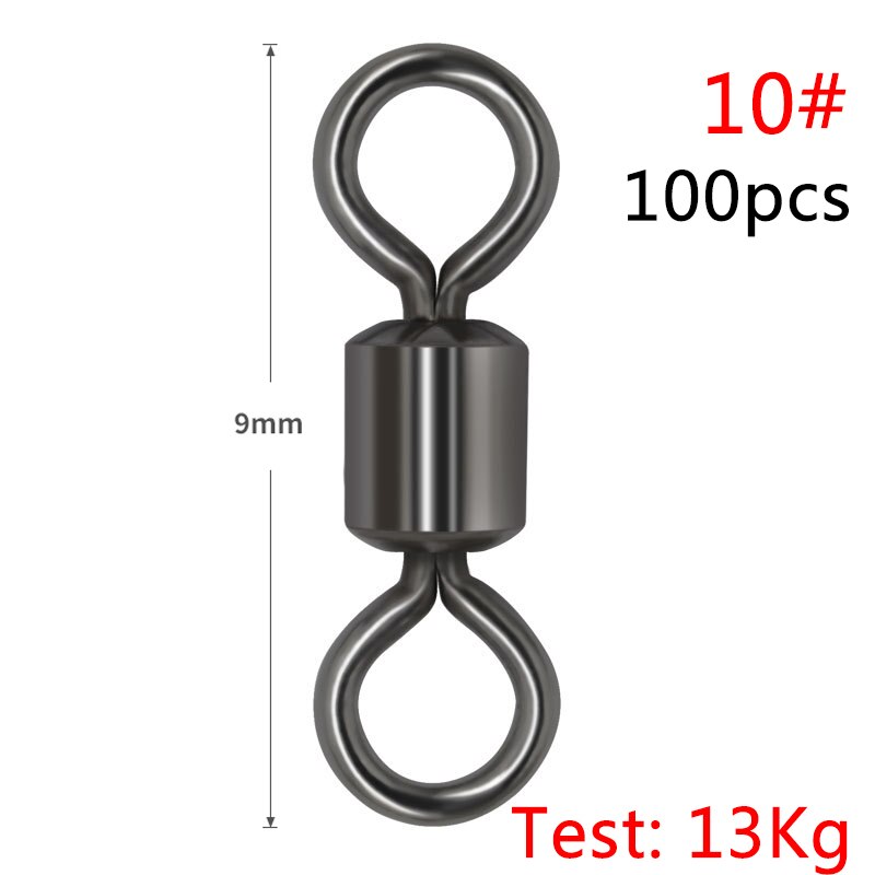 100PCS/Lot Fishing Swivels Ball Bearing Swivel with Safety Snap Solid Rings Rolling Swivel for Carp Fishing Accessories: Size10 9mm 13kg