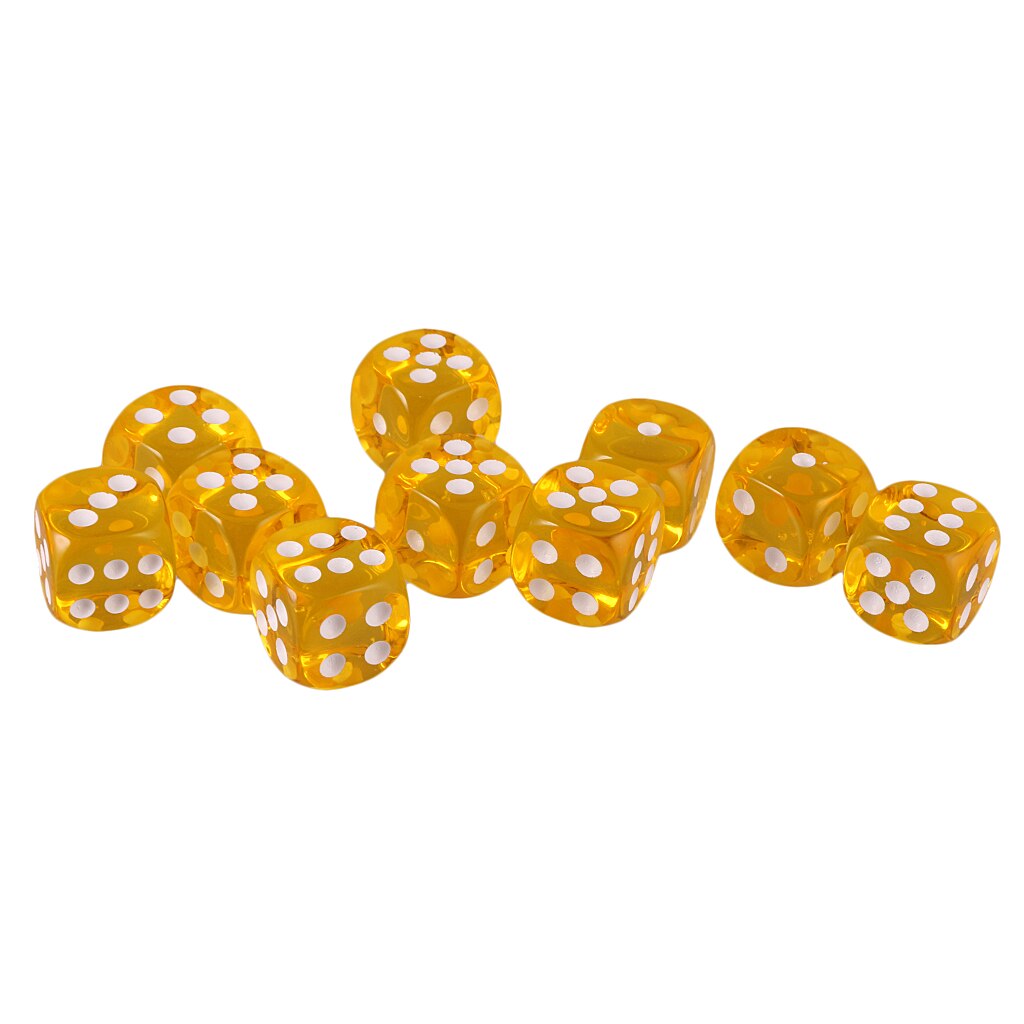 10pcs 16mm Six-sided D6 Dice for D&D TRPG Party Game Supplies: Yellow