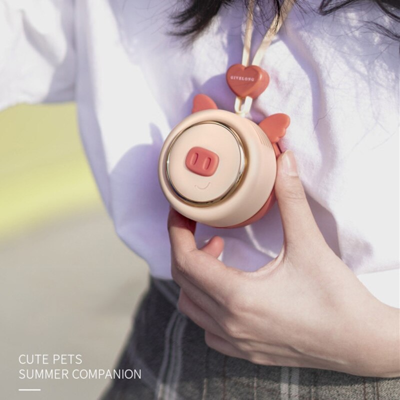 2021 nowy 1PC mini bezłopatkowy opaska na szyję wentylator bezprzewodowy słodkie zwierzątko wiszące liny przenośne wentylatory ładowania USB 3rd koła zębate prędkości wentylować