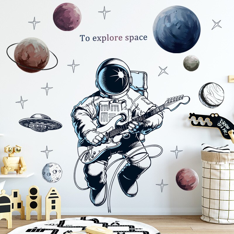 Verwijderbare Cartoon Ruimte Astronaut Muurstickers Voor Kinderkamer Decor Pvc Muurstickers Voor Babykamer Home Decoratie