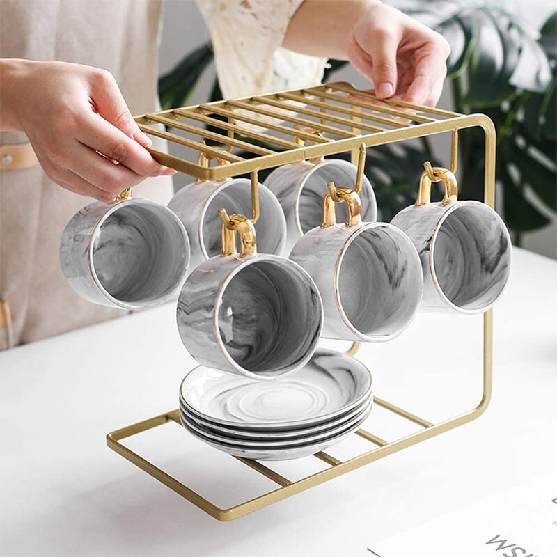 6 kroge metal kaffe krus kopholder rack kaffekop, opbevaringsstativ, tørring display rack glod