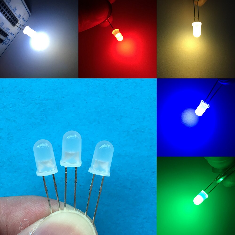 500 stücke 5mm Weiß Rot Grün Blau Gelb Warm Weiß 2pin Runde Licht emittierende Led-diode Diffuse LED lampe Licht Dioden Lampe: Mix
