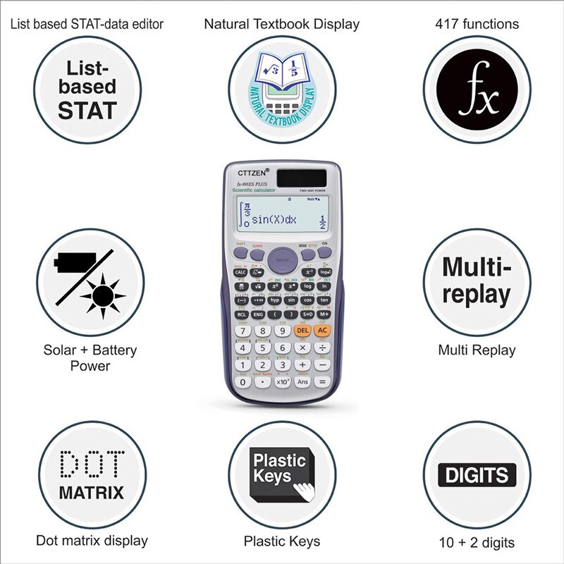 Scientific Calculator 417 Functions Solar & button battery Power Calculadora Cientifica Student Exam Calculator FX-991es Plus
