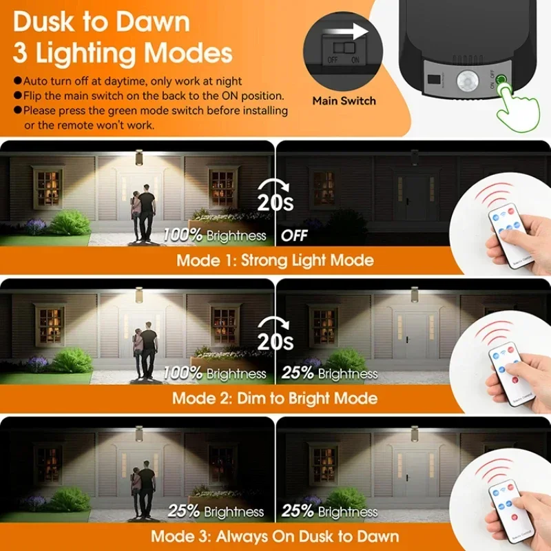 Opvouwbare led-wandlamp op zonne-energie, waterdichte spotlamp met afstandsbediening, pir-bewegingssensor, wandlamp op zonne-energie