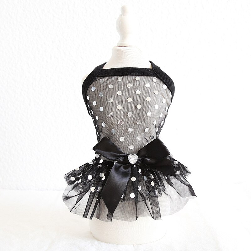 Respirant noir maille chien vêtements York été Bling robes de mariée pour petit Animal de compagnie chiot Animal Chihuahua chat marchandises fournitures: Black Dot / XS