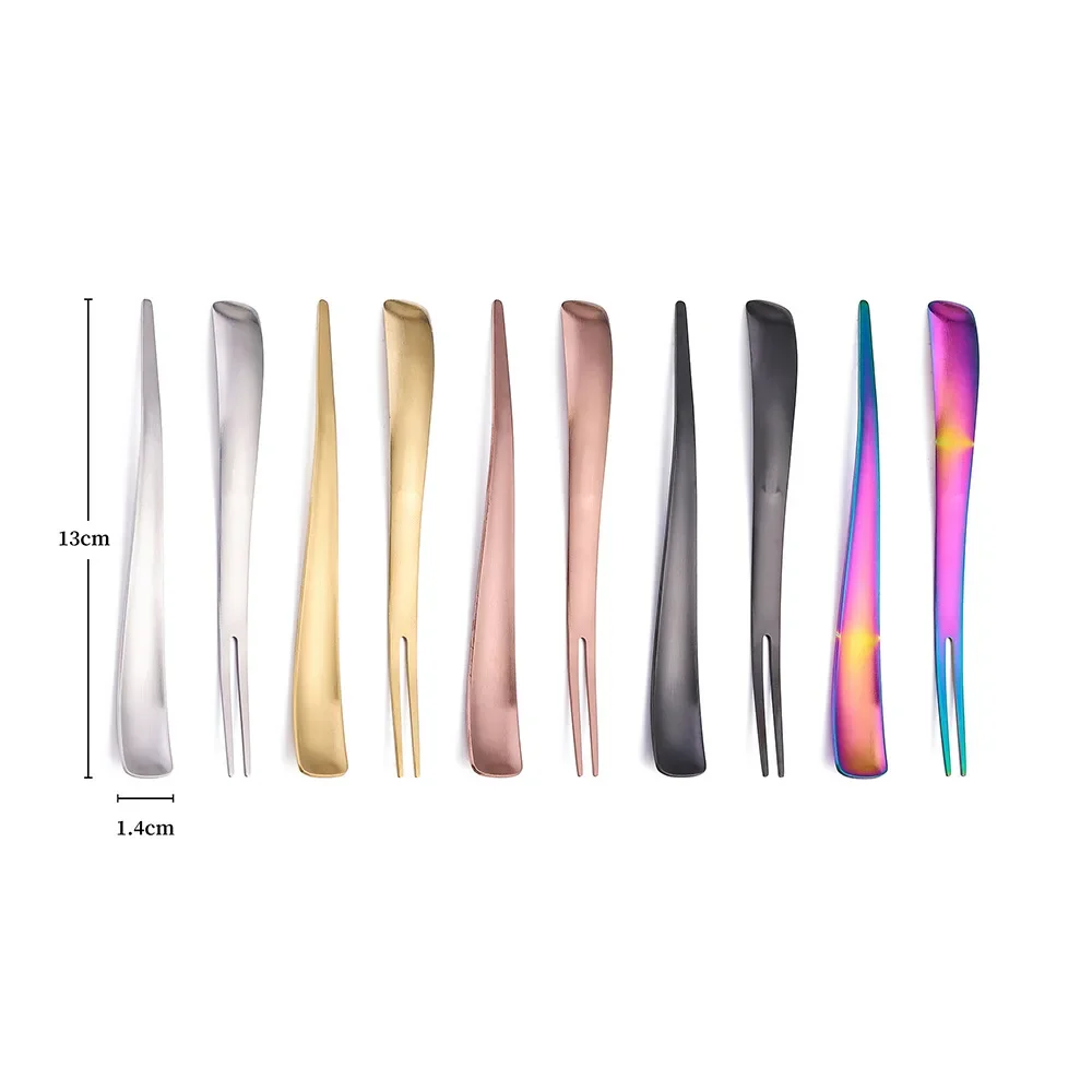 2in1 Fruit Fork 304 Stainless Steel Dessert Fork Food-grade Mixing Spoon Mini Fruit Stick Perfect for Cake Fish Coffee Ice Cream
