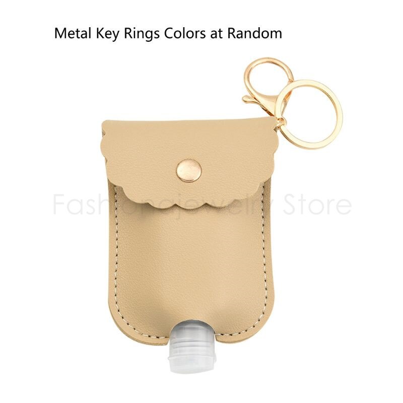 60ml Tragbare Squeeze Flasche Leere Dicht Kunststoff Reise Flasche für Hand Sanitizer mit Leder Keychain Halter Clips: Apricot