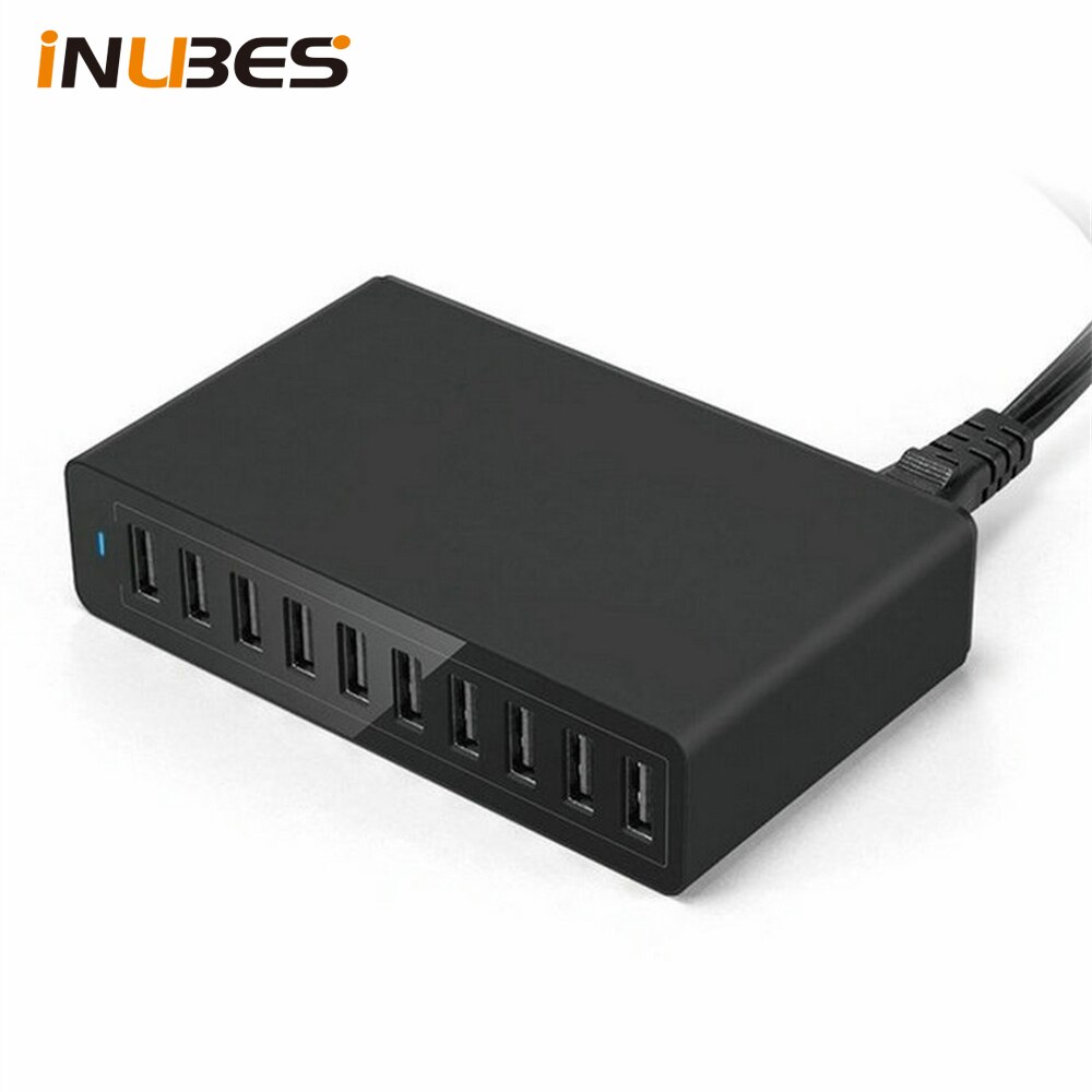 60W Fast 10 Ports USB Charger for iPhone iPad Kindle Samsung Xiaomi Charging Station Dock Multi USB Charger Desktop with Cable