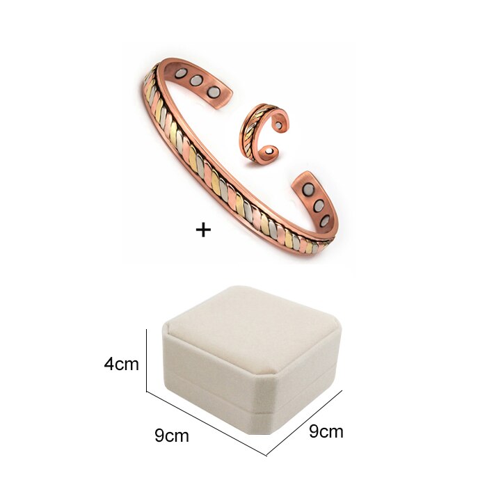 Conjunto de joyas magnéticas de cobre puro para hombres y mujeres, conjunto de joyería de artritis energética, flor Vintage, anillo de pulsera ajustable: with box