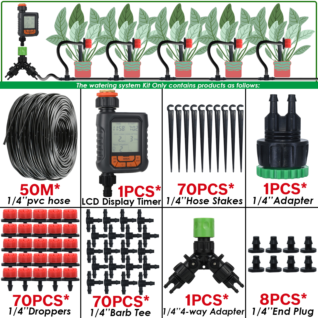 Kit automático de rega de jardim KESLA conta-gotas micro irrigação por gotejamento, bricolage para vaso, gramado, legumes, estufa, 5-50m