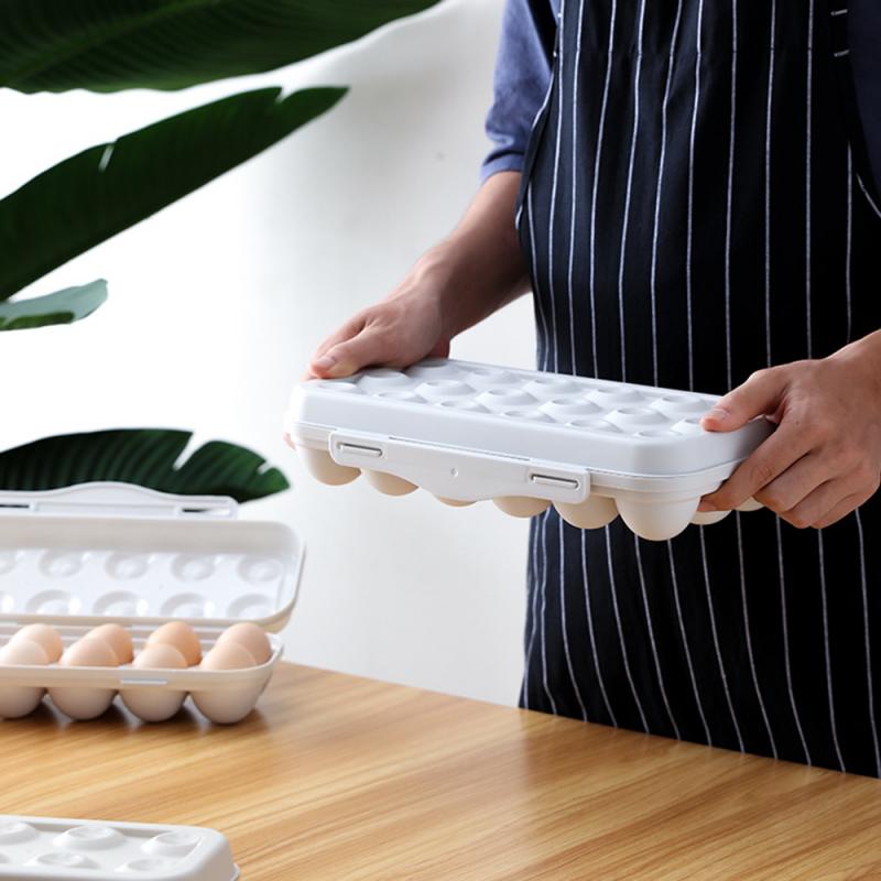 Kitchen Egg Tray Holder Egg Storage Box Refrigerator Crisper Storage BBQ ShockProof Egg Holder Cover Locks Container