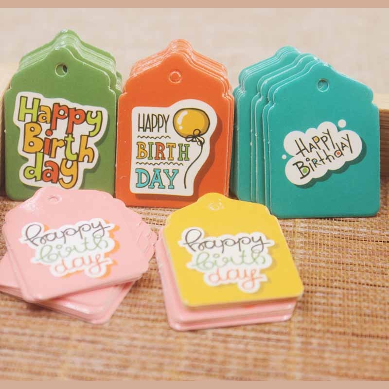 Feiluan tillykke med fødselsdagen serie dekoration tag diy fuld farve print papir label tag candy favors tag 50pc+50 reb